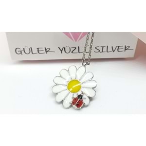 UĞUR BÖCEKLİ PAPATYA GÜMÜŞ KOLYE