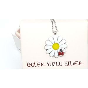 UĞUR BÖCEKLİ PAPATYA GÜMÜŞ KOLYE