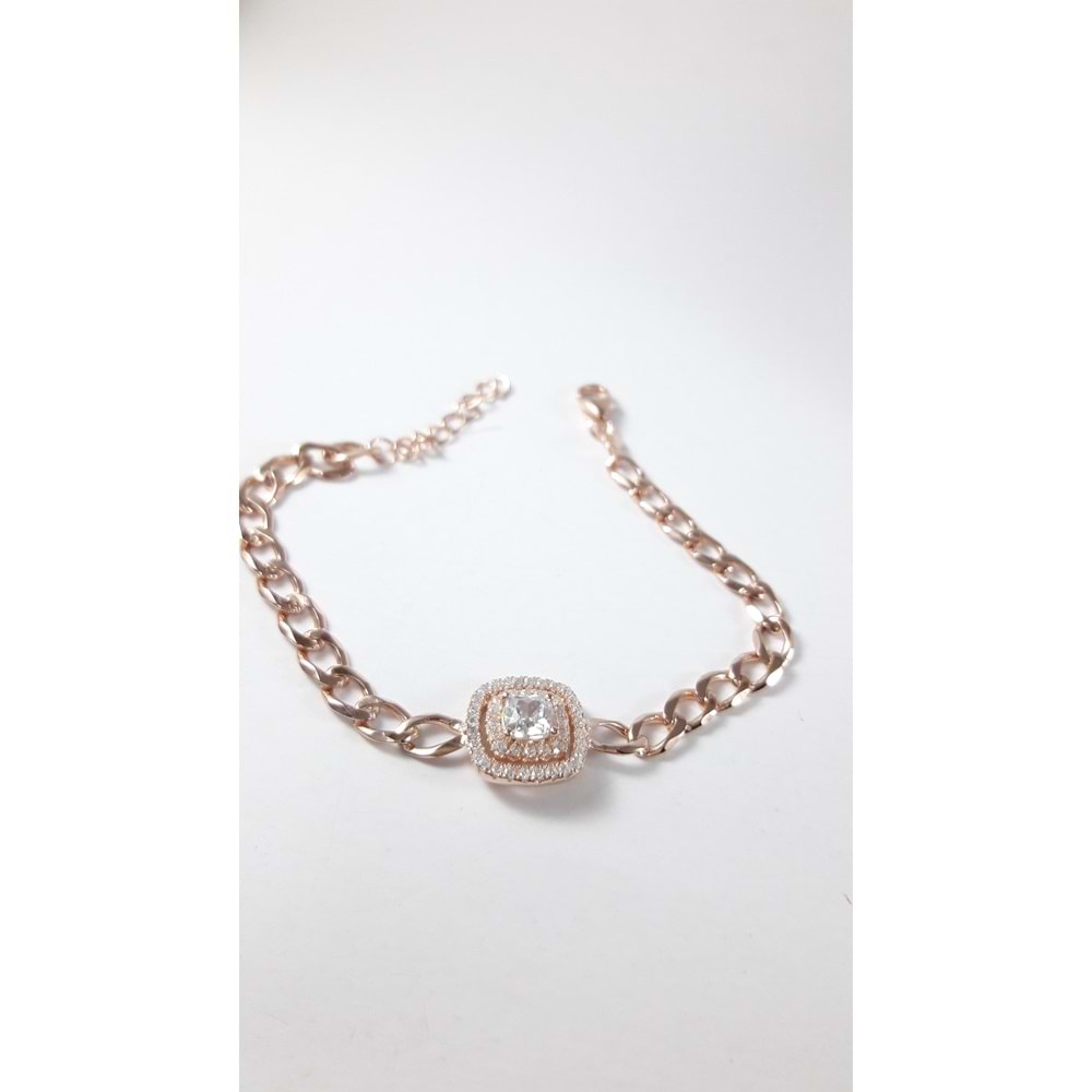 ZİNCİRLİ KARE TAŞLI İTHAL GÜMÜŞ BİLEKLİK