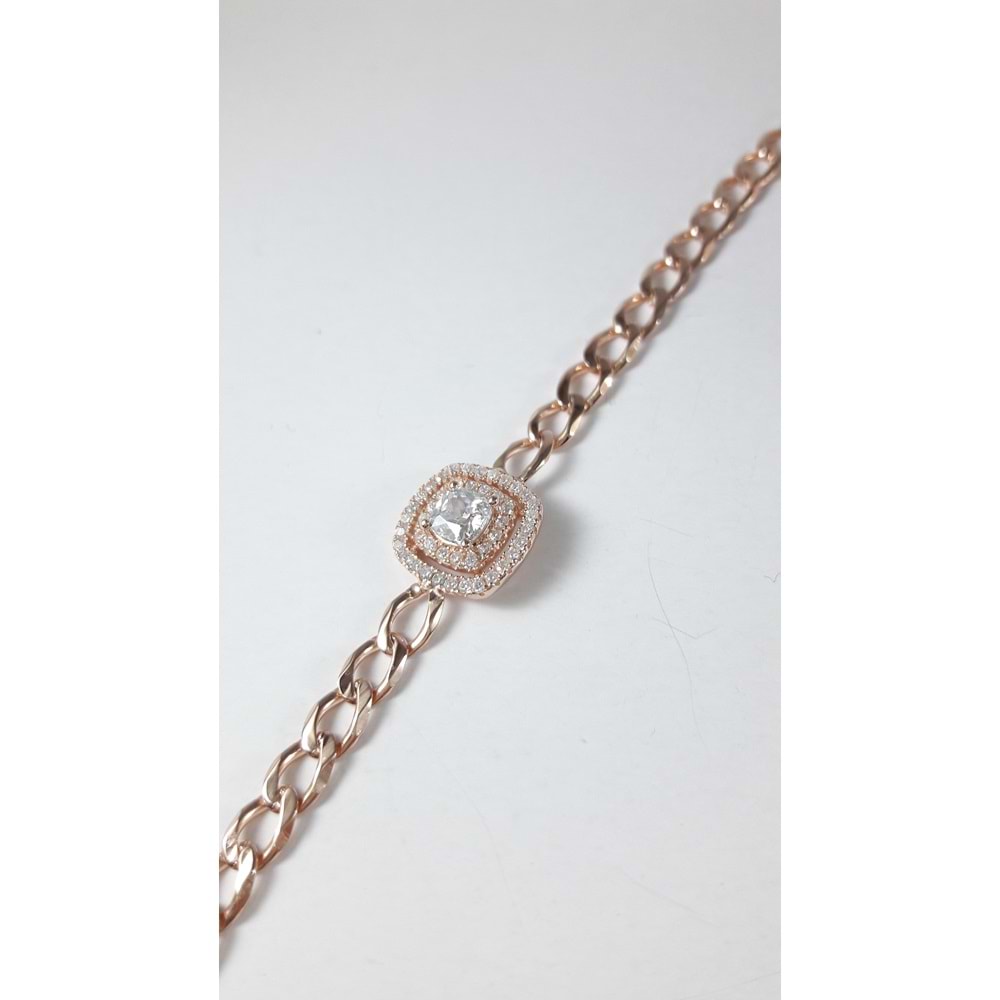 ZİNCİRLİ KARE TAŞLI İTHAL GÜMÜŞ BİLEKLİK