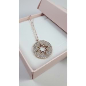 BEYAZ TAŞLI YUVARLAK KUTUP YILDIZI GÜMÜŞ KOLYE