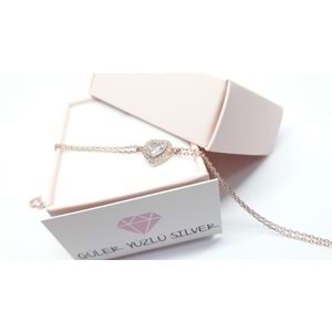 ROSETAŞLI MİNİ KALP GÜMÜŞ BİLEKLİK