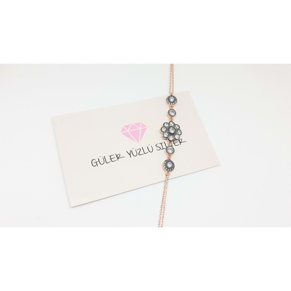 ROSE ELMAS MONTURLU ÇİÇEK GÜMÜŞ BİLEKLİK