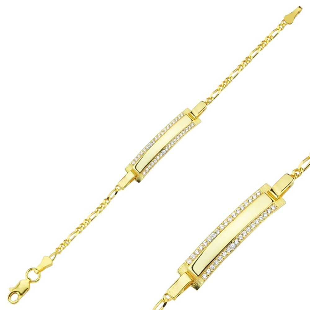 FİGARO ZİNCİRLİ TAŞLI PLAKA BEBEK GÜMÜŞ KÜNYE