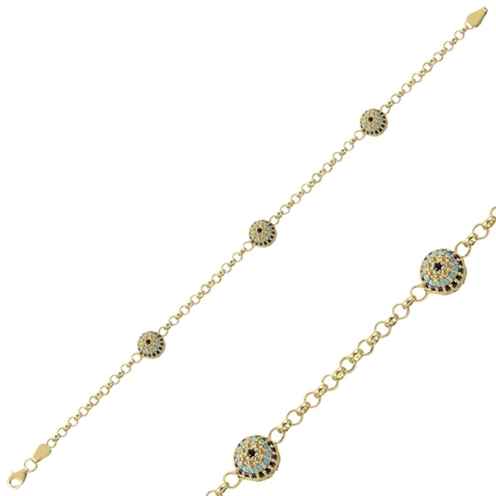 ALTIN KAPLAMA TAŞLI DOÇ GÜMÜŞ BİLEKLİK