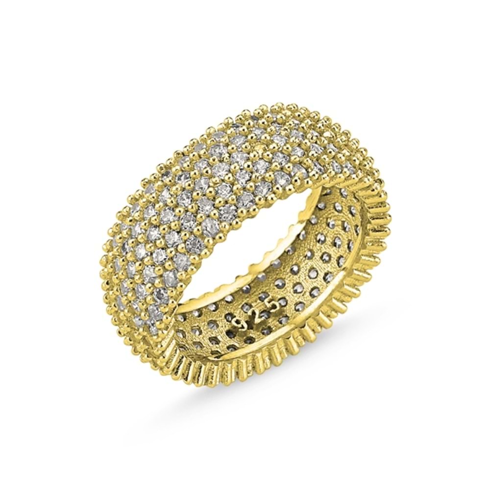 ALTIN KAPLAMA 5 SIRA ZİRKON TAŞLI GÜMÜŞ TAMTUR YÜZÜK - 15