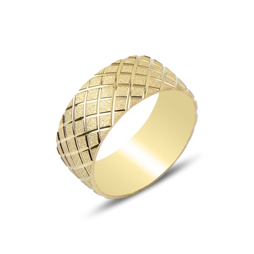 ALTIN KAPLAMA BAKLAVA DESENLİ GÜMÜŞ ALYANS - 17