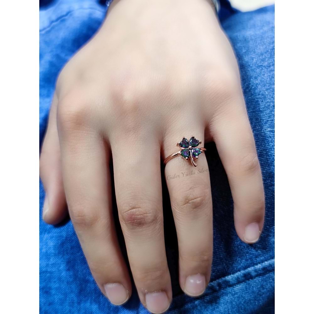 MİSTİK TOPAZ ZİRKON TAŞLI YONCA GÜMÜŞ YÜZÜK