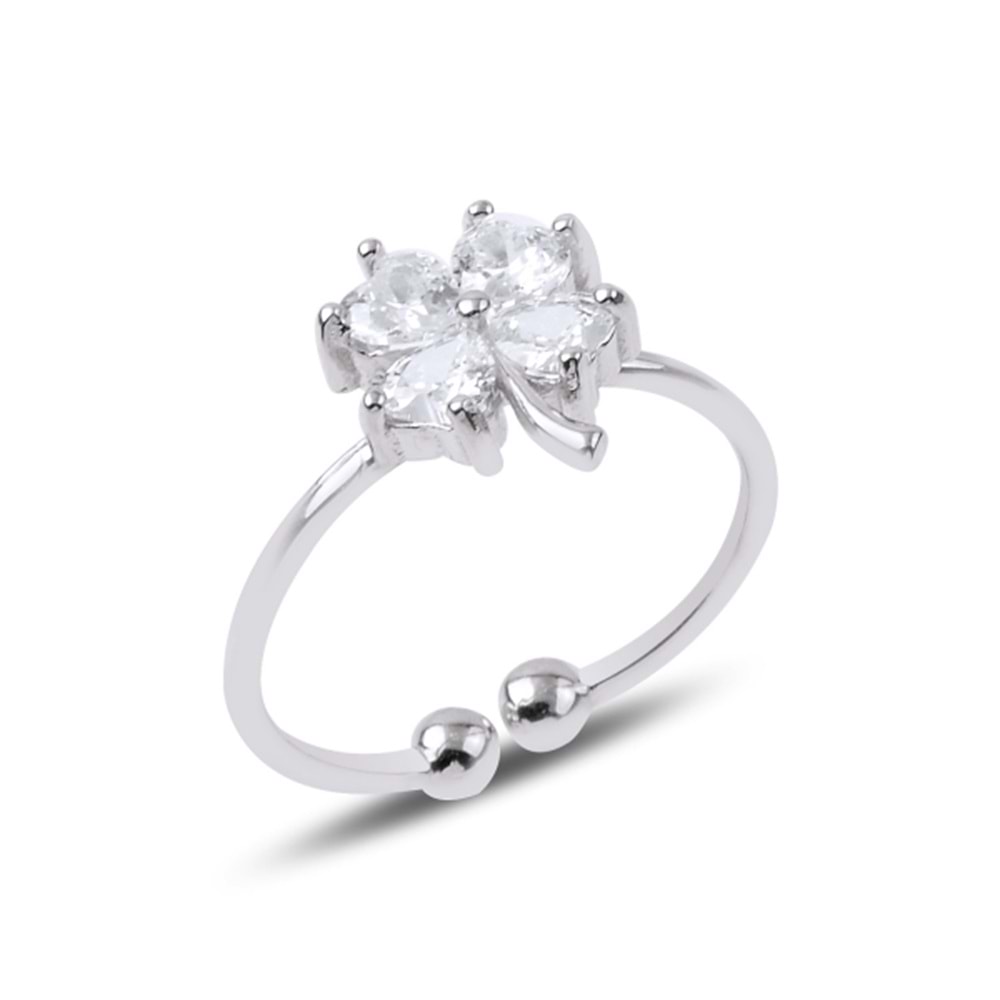 ZİRKON TAŞLI AYARLANABİLİR YONCA GÜMÜŞ YÜZÜK