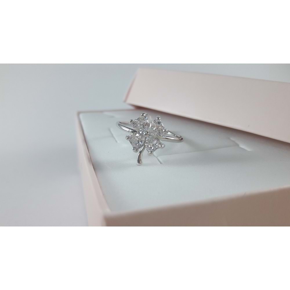 ZİRKON TAŞLI AYARLANABİLİR YONCA GÜMÜŞ YÜZÜK