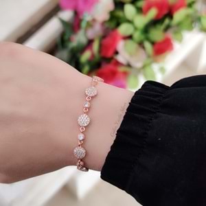 ZİRKON TAŞLI ASANSÖRLÜ GÜMÜŞ BİLEKLİK G9985 - ROSE BAKIR