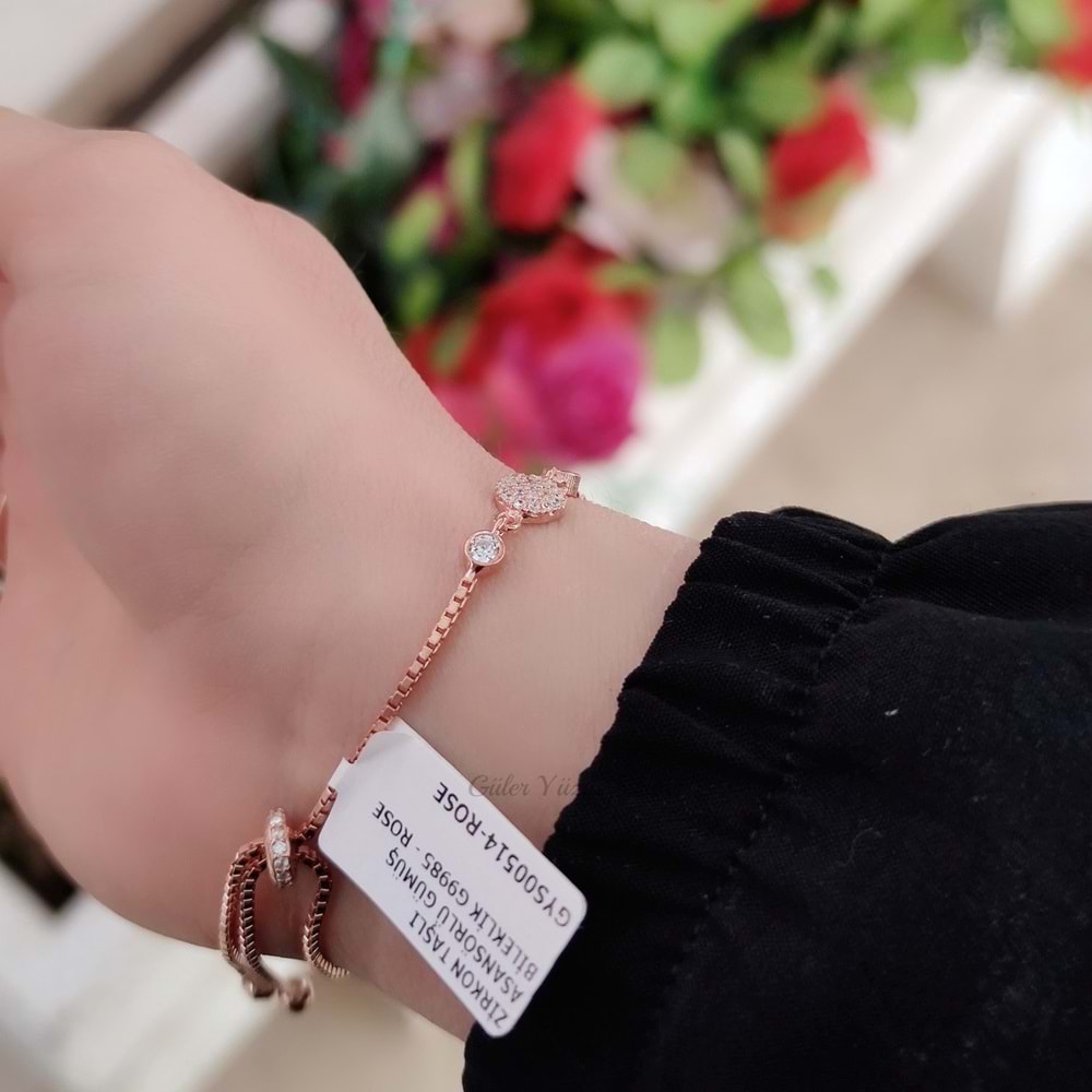 ZİRKON TAŞLI ASANSÖRLÜ GÜMÜŞ BİLEKLİK G9985 - ROSE BAKIR