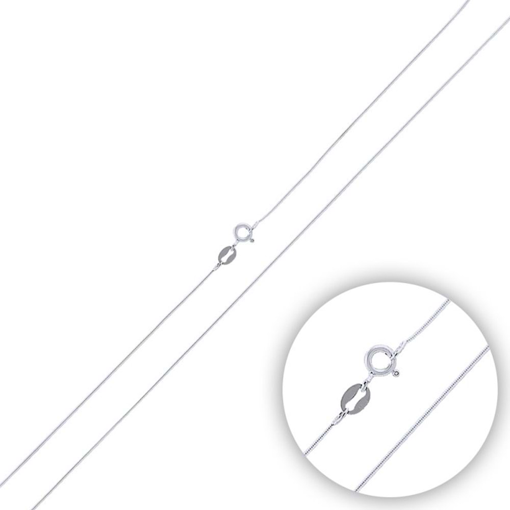 15 MİKRON YUVARLAK YILAN ZİNCİR GÜMÜŞ KOLYE 45 CM - RODYUM KAPLAMA (BEYAZ)