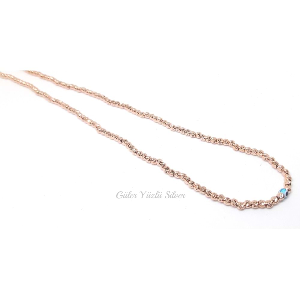 MAVİ BONCUKLU DORİCA GÜMÜŞ KOLYE - ROSE ALTIN KAPLAMA (BAKIR) - GYS00524-ROSE ALTIN KAPLAM-STD