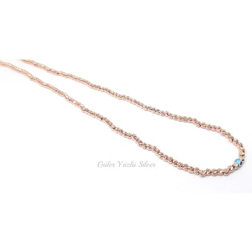 MAVİ BONCUKLU DORİCA GÜMÜŞ KOLYE - ROSE ALTIN KAPLAMA (BAKIR) - GYS00524-ROSE ALTIN KAPLAM-STD