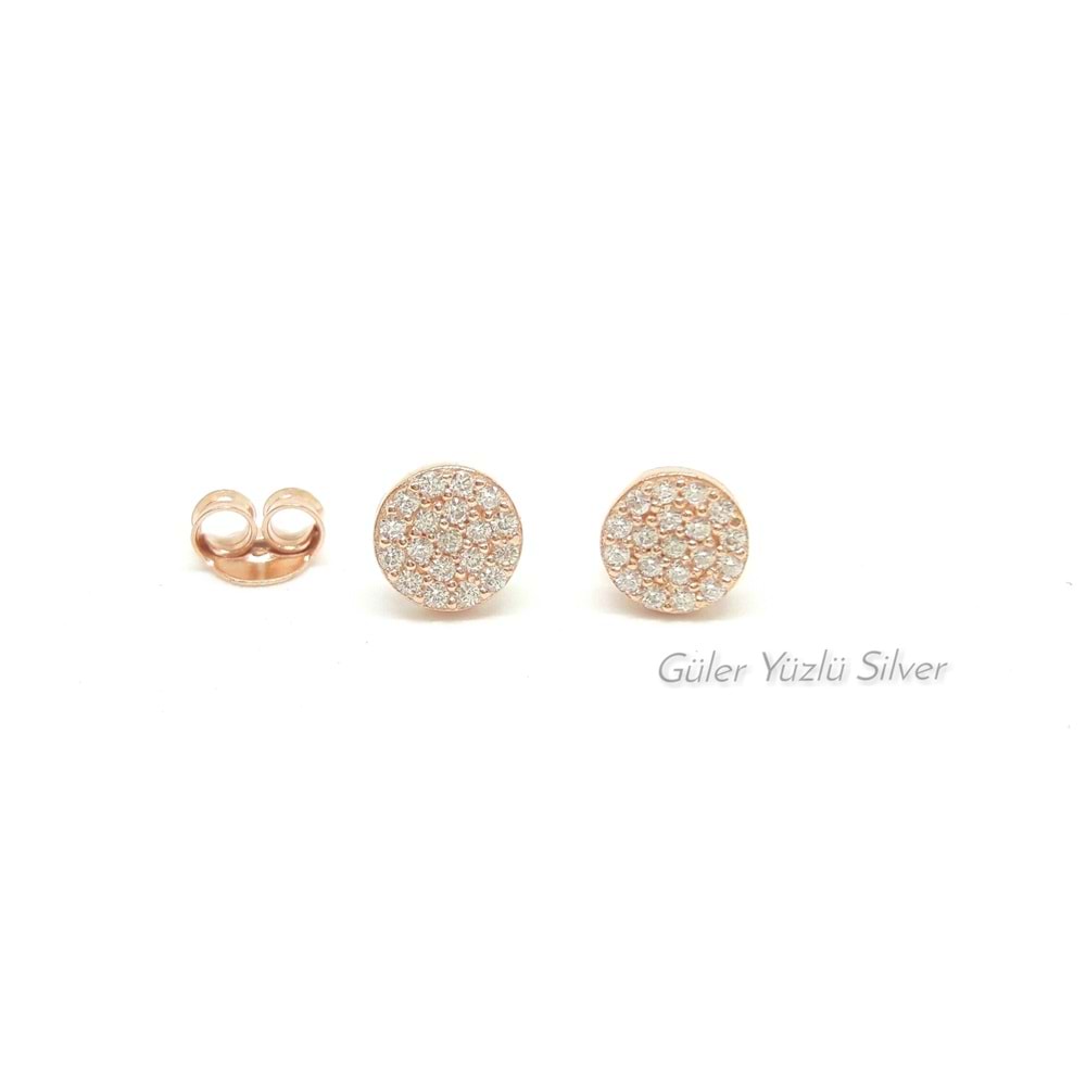 ZİRKON TAŞLI DAİRE GÜMÜŞ KÜPE - ROSE ALTIN KAPLAMA