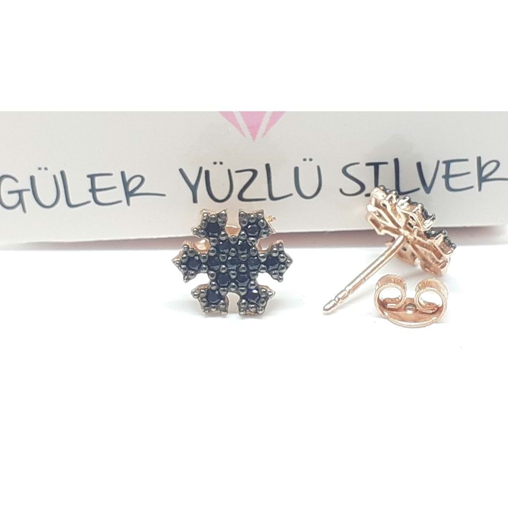 SİYAH ZİRKON TAŞLI KAR TANESİ GÜMÜŞ KÜPE
