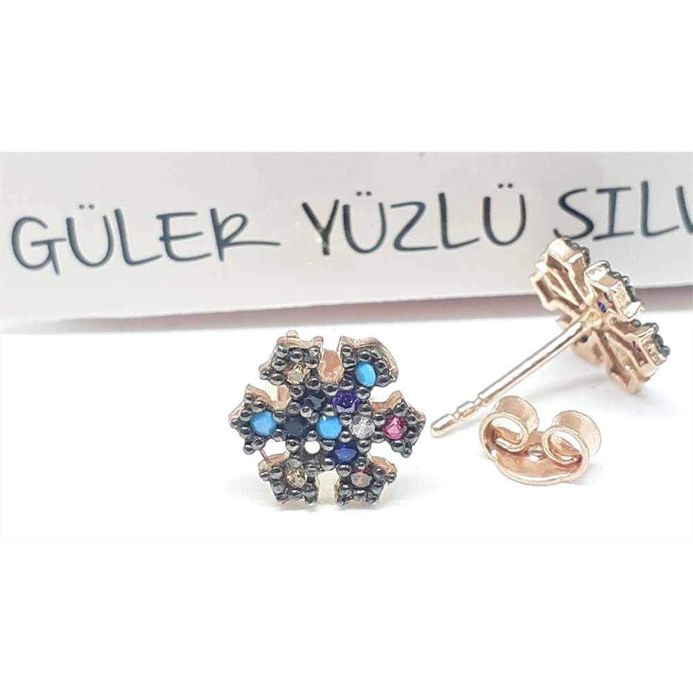 RENKLİ ZİRKON TAŞLI KAR TANESİ GÜMÜŞ KÜPE
