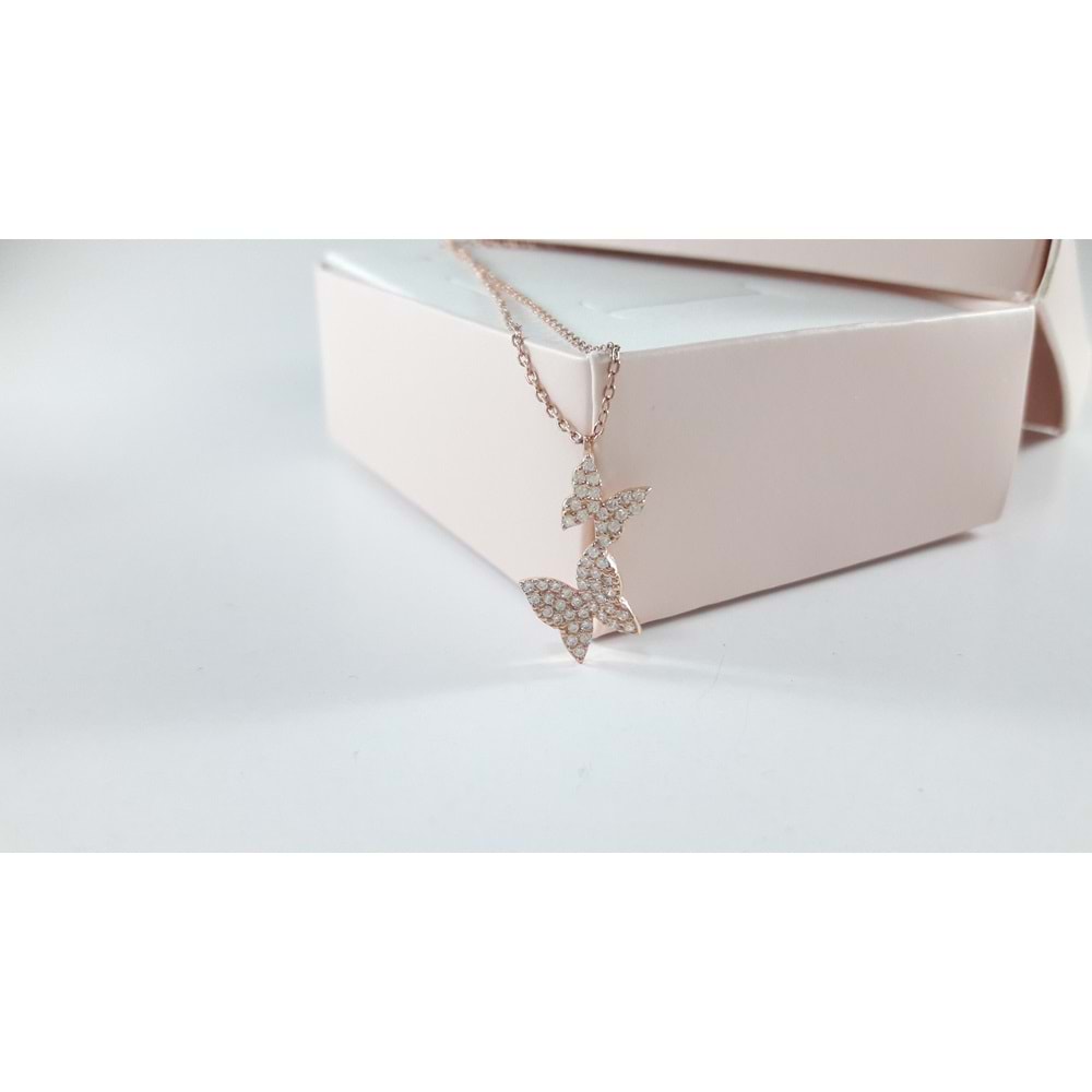 ZİRKON TAŞLI İKİLİ KELEBEK GÜMÜŞ KOLYE