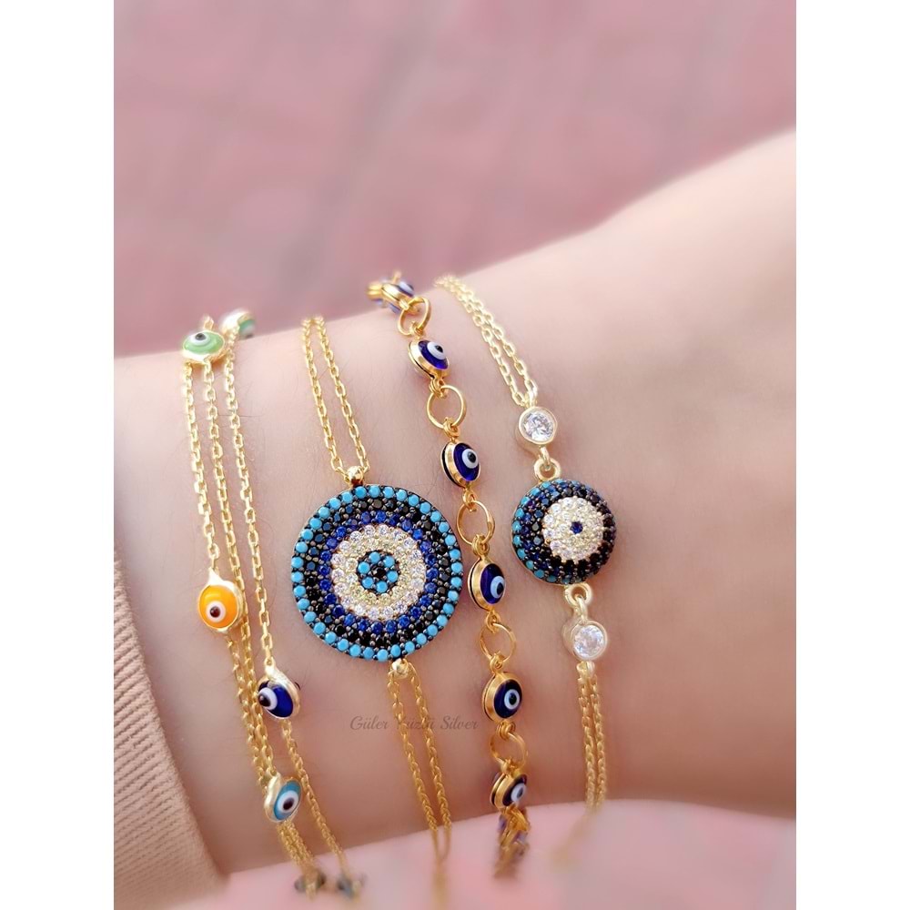 4 MM ALTIN KAPLAMA EL İŞİ CAM GÖZ GÜMÜŞ BİLEKLİK