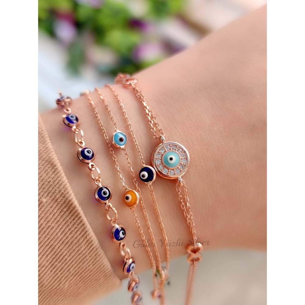 4 MM ROSE EL İŞİ CAM GÖZ GÜMÜŞ BİLEKLİK