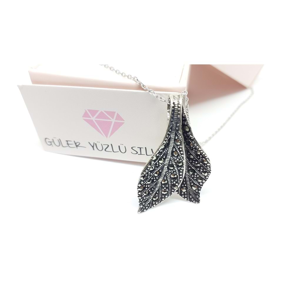 MARKAZİT ÇİFT YAPRAK GÜMÜŞ KOLYE