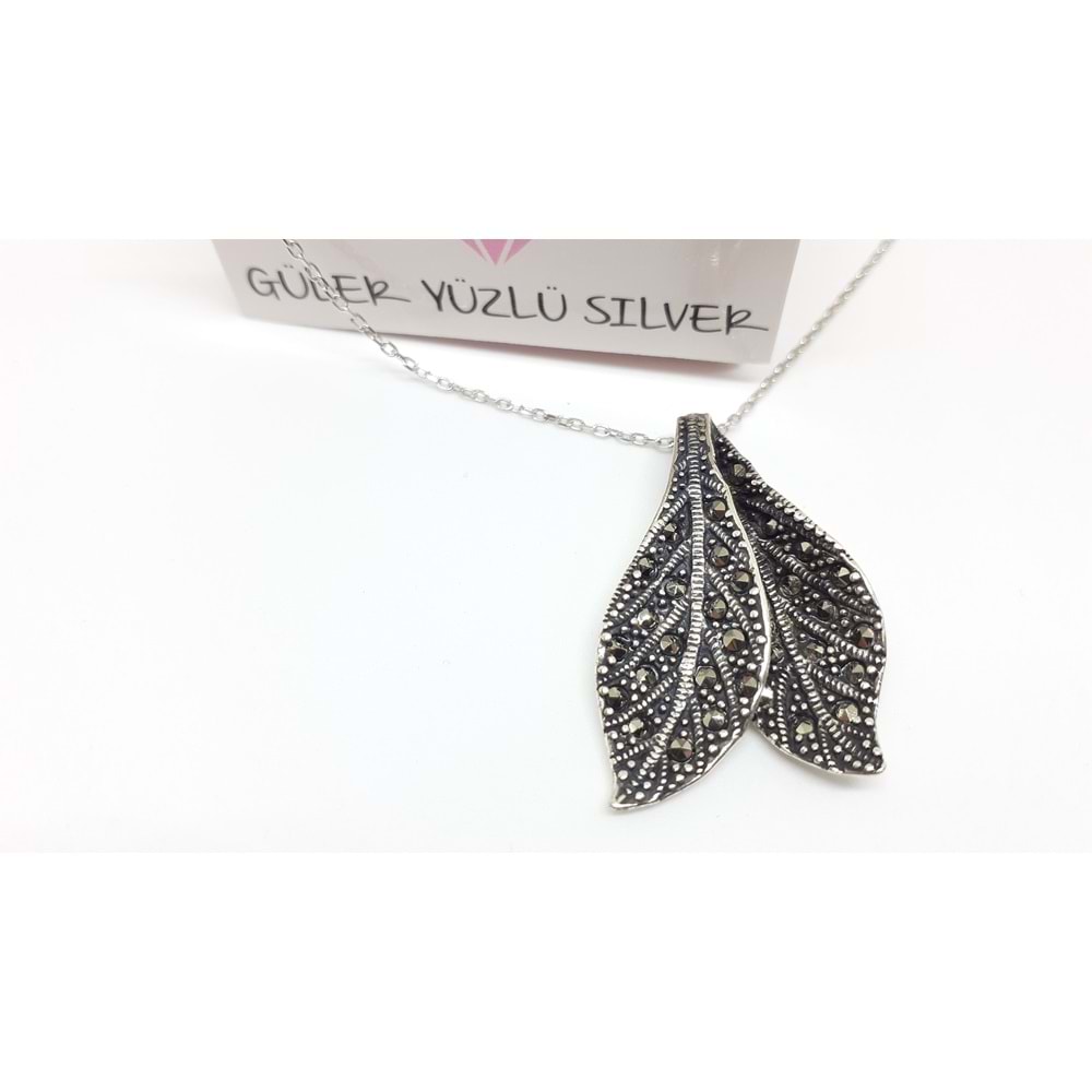 MARKAZİT ÇİFT YAPRAK GÜMÜŞ KOLYE