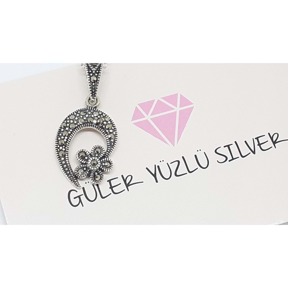 MARKAZİT ÇİÇEKLİ GÜMÜŞ KOLYE