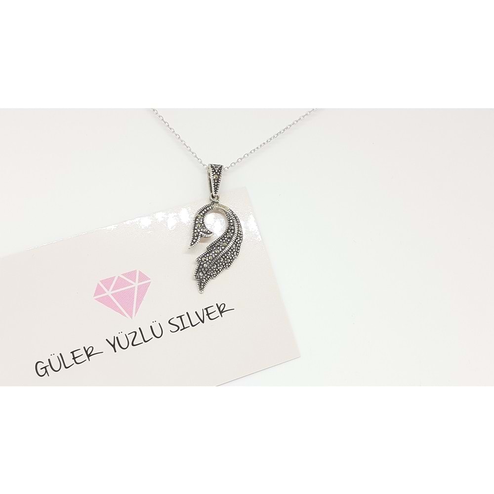 MARKAZİT TASARIM YAPRAK GÜMÜŞ KOLYE