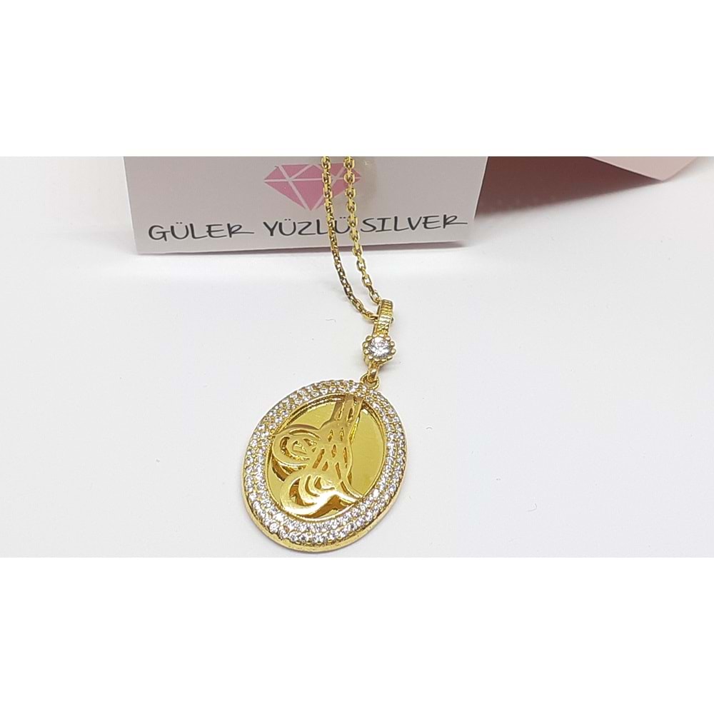 ALTIN KAPLAMA MİNİ OVAL TUĞRA GÜMÜŞ KOLYE