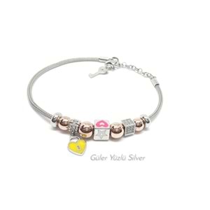RENKLİ BONCUKLU SALLANTILI GÜMÜŞ BİLEKLİK G1114