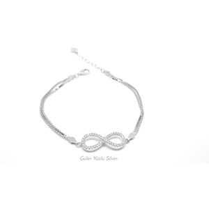 ZİRKON TAŞLI ÇİFT KÜP ZİNCİRLİ SONSUZLUK GÜMÜŞ BİLEKLİK