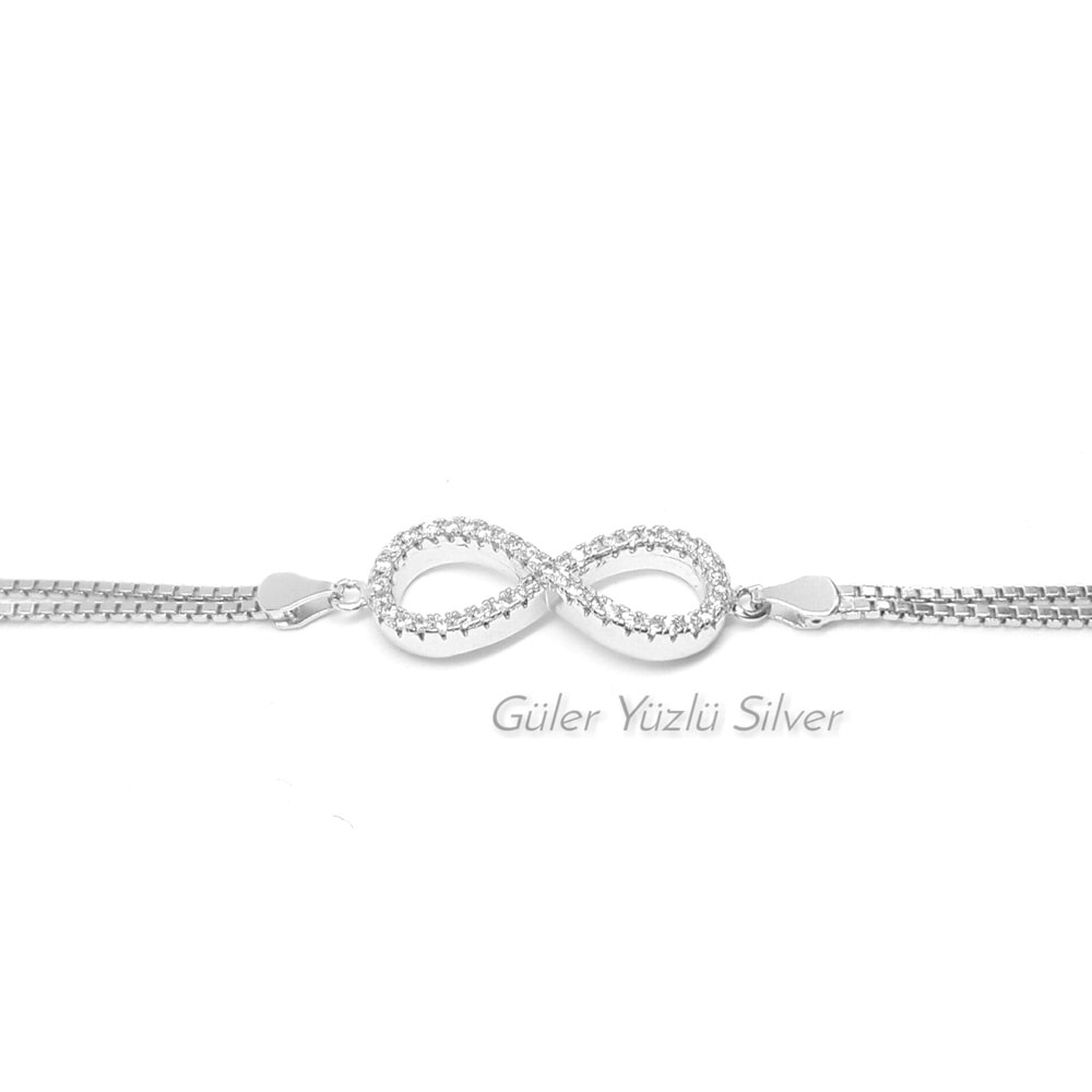 ZİRKON TAŞLI ÇİFT KÜP ZİNCİRLİ SONSUZLUK GÜMÜŞ BİLEKLİK