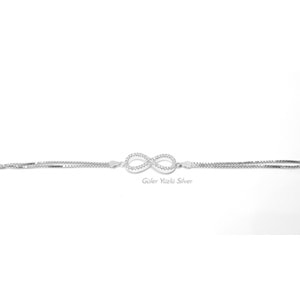 ZİRKON TAŞLI ÇİFT KÜP ZİNCİRLİ SONSUZLUK GÜMÜŞ BİLEKLİK