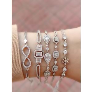 ZİRKON TAŞLI ÇİFT KÜP ZİNCİRLİ SONSUZLUK GÜMÜŞ BİLEKLİK