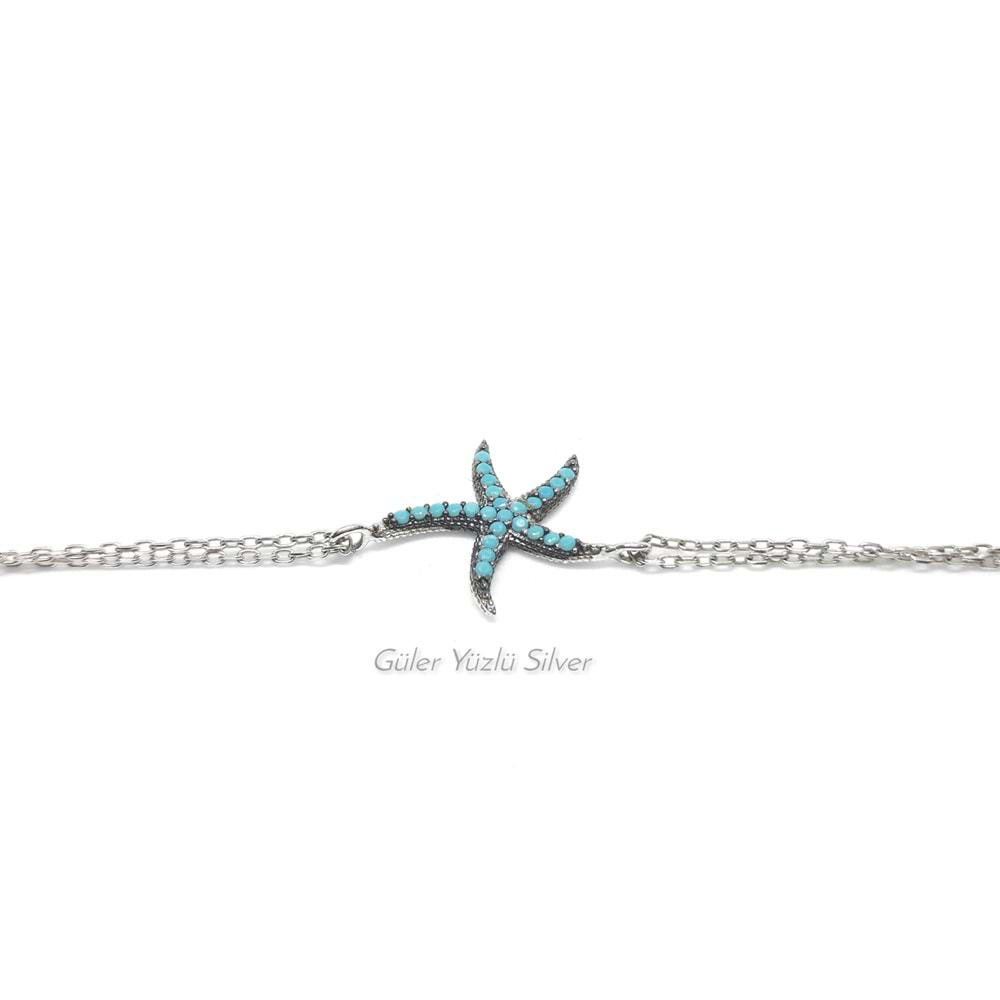 MAVİ ZİRKON TAŞLI DENİZ YILDIZI GÜMÜŞ BİLEKLİK