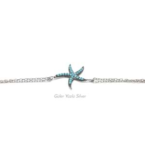 MAVİ ZİRKON TAŞLI DENİZ YILDIZI GÜMÜŞ BİLEKLİK