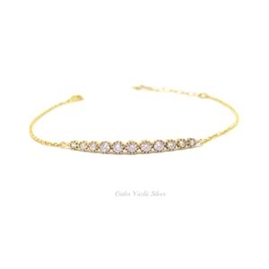 YUVARLAK TAŞLI ALTIN KAPLAMA SU YOLU BİLEKLİK