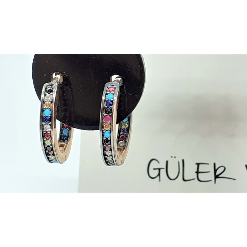 12 MM TEK SIRA RENKLİ TAŞLI İTHAL GÜMÜŞ HALKA KÜPE