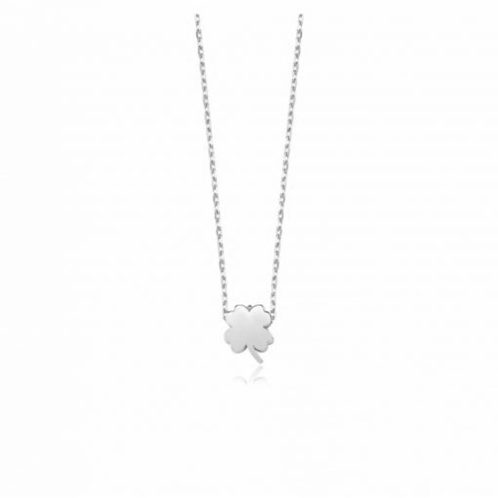 MİNİMAL YONCA GÜMÜŞ KOLYE - RODYUM BEYAZ