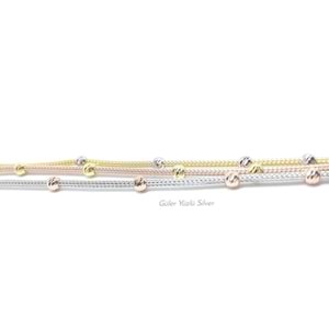 3 ZİNCİRLİ 3 RENK TOP DORİCA GÜMÜŞ BİLEKLİK