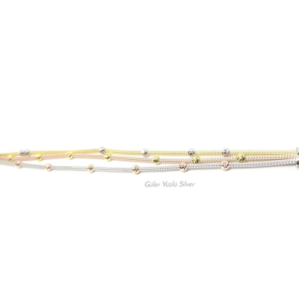 3 ZİNCİRLİ 3 RENK TOP DORİCA GÜMÜŞ BİLEKLİK