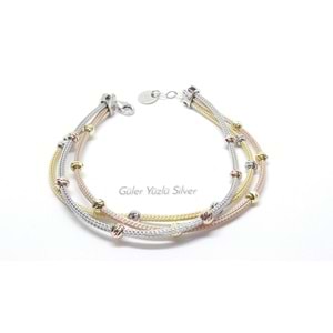 3 ZİNCİRLİ 3 RENK TOP DORİCA GÜMÜŞ BİLEKLİK