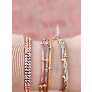 3 ZİNCİRLİ 3 RENK TOP DORİCA GÜMÜŞ BİLEKLİK