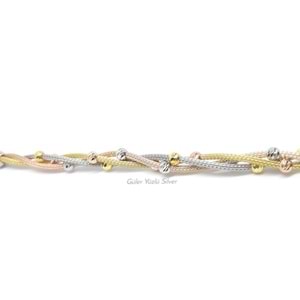 3 RENK 3 ZİNCİRLİ BURGULU DORİCA TOP GÜMÜŞ BİLEKLİK