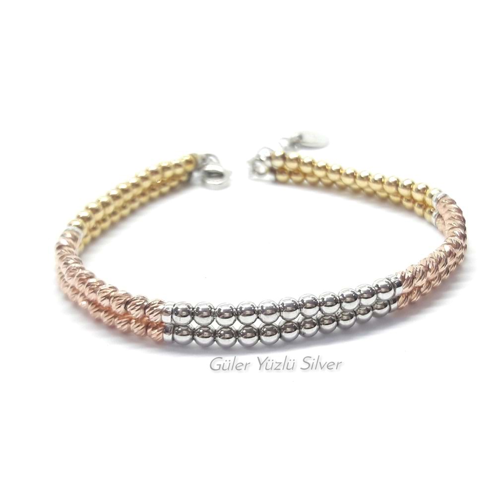 3 RENK 2 SIRA TOP VE DORİCA GÜMÜŞ BİLEKLİK