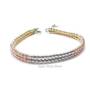 3 RENK 2 SIRA TOP VE DORİCA GÜMÜŞ BİLEKLİK