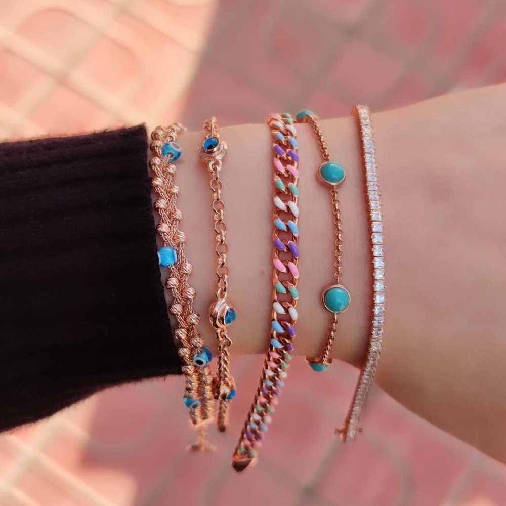 NAZAR BONCUKLU ÖRGÜ DORİCA TOP GÜMÜŞ BİLEKLİK