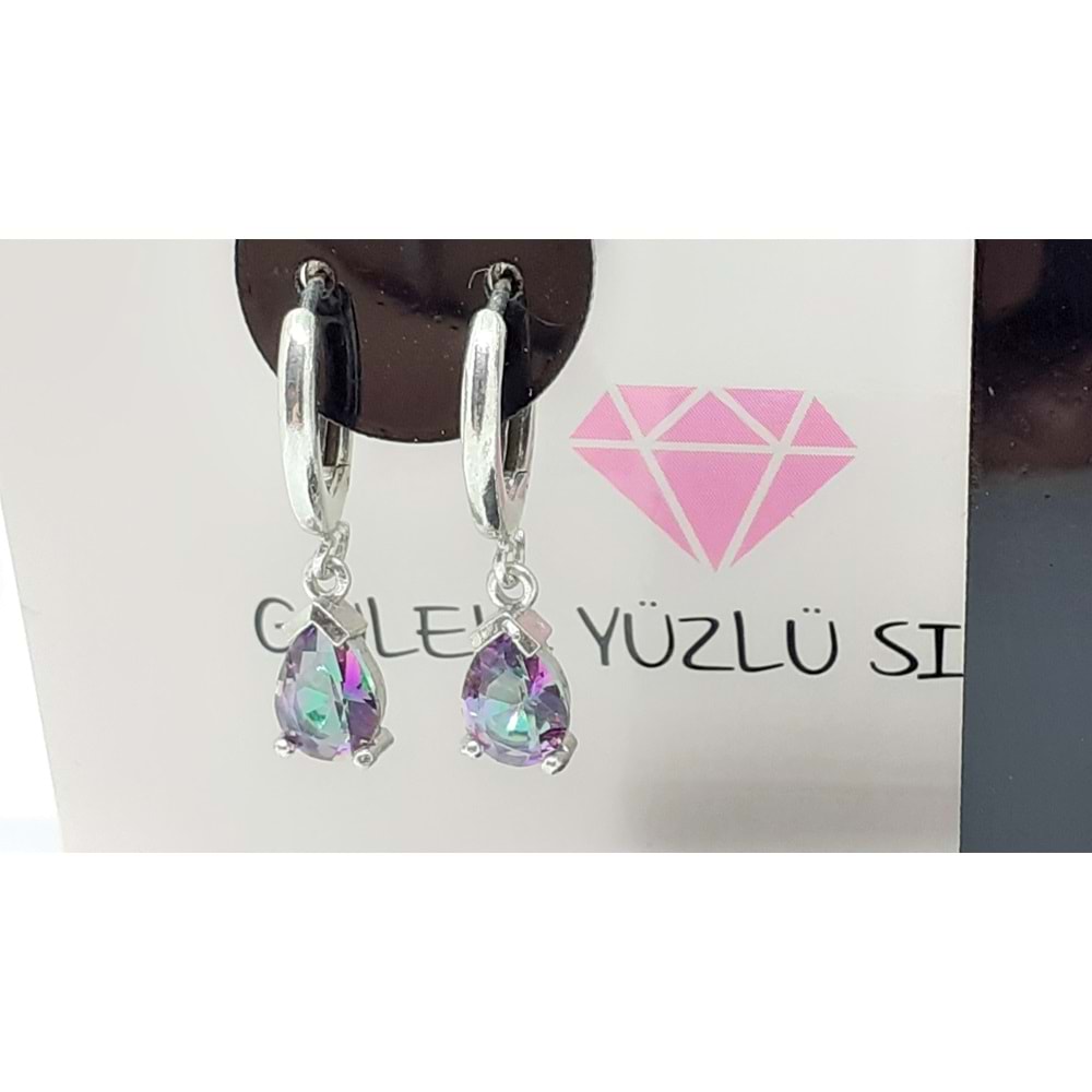 SALLANTILI MİSTİK TOPAZ TAŞLI DAMLA HALKA GÜMÜŞ KÜPE