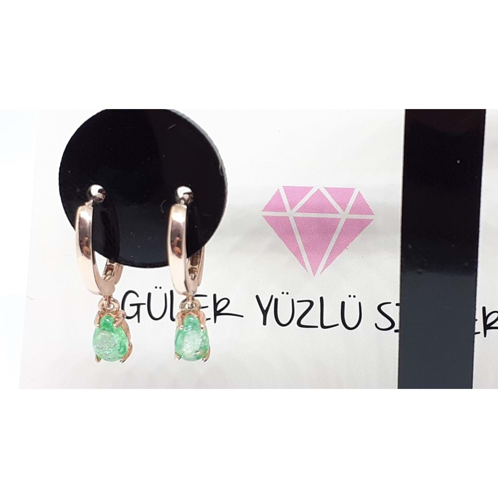 MİNİ YEŞİL ZİRKON TAŞLI SALLANTILI GÜMÜŞ HALKA KÜPE